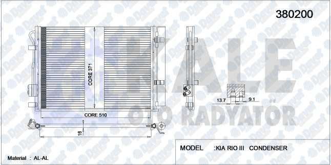 KALE 380200 Klima Radyatoru Kia Rio Iii (530x371x16) (Al/Al) (Kurutucu Ile)